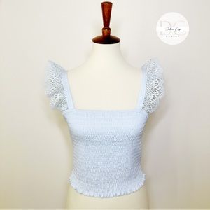 EXPRESS Smocked Eyelet Blouse Blue Size M
